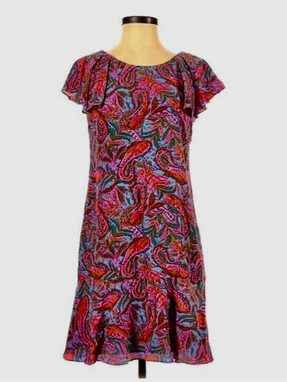 J Crew Silk Paisley Flutter-Sleeve Dress